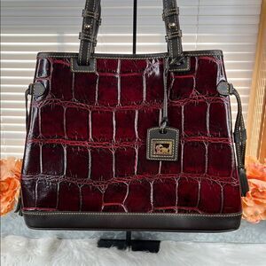 Dooney and Bourke Croc Embossed Double Strap Tassel Bag
